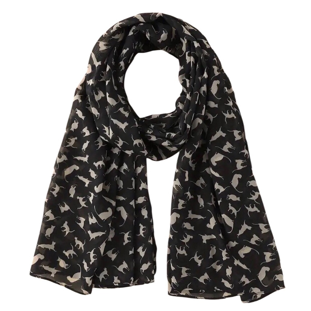 Cartoon Silhouette Kitty Cat Rectangular Scarf, Black